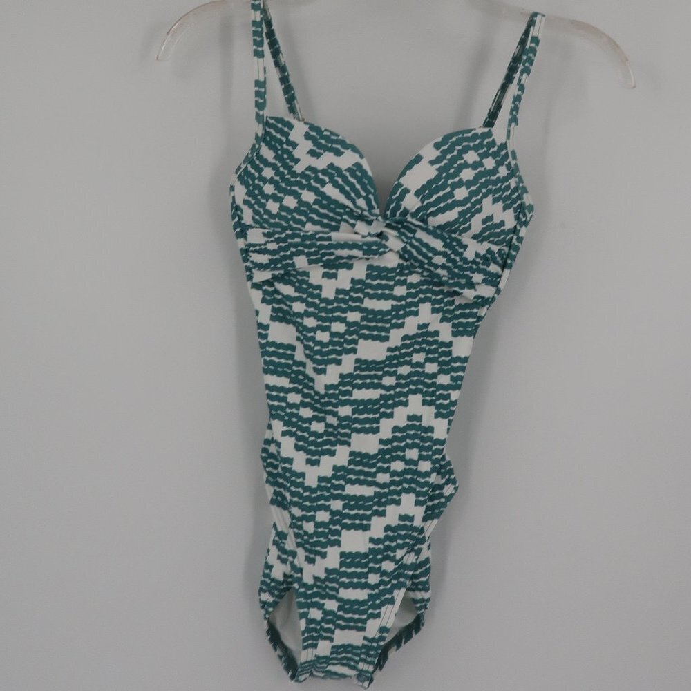 Kate Spade One Piece Swimsuit Harbor Fog Teal and White XS NWT